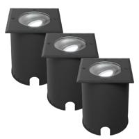 Set van 3 Cody LED Grondspots Zwart - GU10 4,5 Watt 345 lumen dimbaar - 6500K daglicht wit - Kantelbaar - Overrijdbaar - Vierkant - IP67 waterdicht