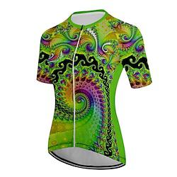 Dames Wielrenshirt Korte mouw Fietsen T-shirt Kleding Bovenlichaam met 3 achterzakken Bergracen Wegwielrennen Sneldrogend Rits Aan De Voorzijde Lampenkatoen Groen Paisley Spandex Sport Kleding Lightinthebox