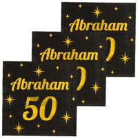 Verjaardag?of Abraham feest servetten - leeftijd 50 jaar - 48x stuks - zwart/goud - 33 x 33 cm
