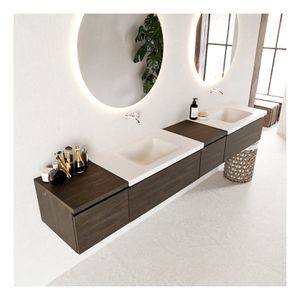 Mondiaz Bukla 240cm badmeubel met module 40 rechts dark brown 4 lades met wastafel dubbel zonder kraangat kleur talc