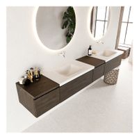 Mondiaz Bukla 240cm badmeubel met module 40 rechts dark brown 4 lades met wastafel dubbel zonder kraangat kleur talc