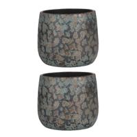 Mica Decorations Bloempot/schaal - Set van 2x stuks - keramiek - kamerplanten - koper - D20 x H20 cm