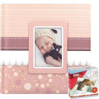 Fotoboek/fotoalbum Cinzia baby meisje met 30 paginas roze 31 x 31 x 3 cm inclusief plakkers - Fotoalbums - thumbnail