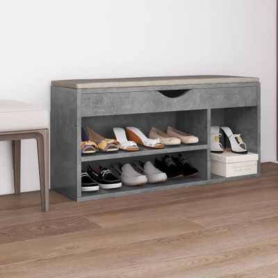 VidaXL Schoenenbank met kussen 104x30x49 cm bewerkt hout betongrijs