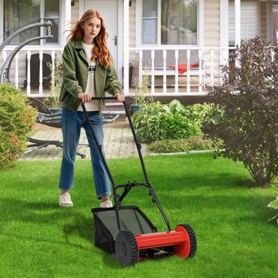 Handgrasmaaier 30 cm Maaibreedte 18,5 L Opvangmand Maaihoogte 4-Voudig Verstelbaar: 15-40 mm Handgrasmaaier met 5 Messen