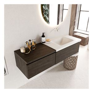 Mondiaz Bukla 140cm badmeubel met module 60 dark brown 2 lades met wastafel rechts zonder kraangat kleur talc