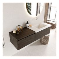 Mondiaz Bukla 140cm badmeubel met module 60 dark brown 2 lades met wastafel rechts zonder kraangat kleur talc