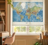Wereldmap rolgordijn voor woonkamer