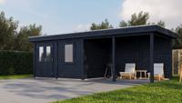 Lugarde Select Modern tuinhuis met overkapping Zutphen 388x300cm + 400cm - Zwarte olie- Plat dak- - Lugarde Select