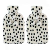 Warmwaterkruik - 2x - 2L - wit/zwart - met hoes - kruik - stippen