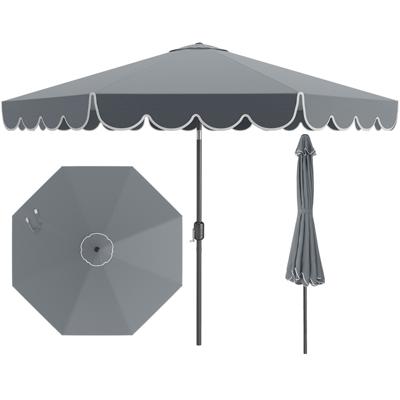 300 cm Parasol met Zwengel en Volant Tuinparasol Dubbelzijdig 35° Kantelbaar Terrasparasol Grijs