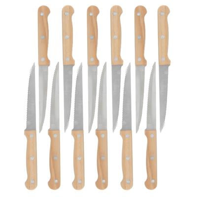 Gerimport Steakmessen / vleesmessen bestek - 12x stuks - 21 cm - houten handvat - scherpe messen