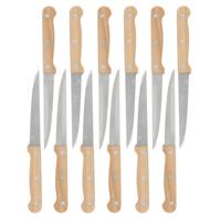 Gerimport Steakmessen / vleesmessen bestek - 12x stuks - 21 cm - houten handvat - scherpe messen