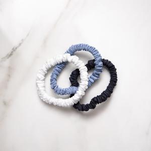 Bamboe Scrunchies Blauw, Wit, Grijs (3 Stuks) Klein