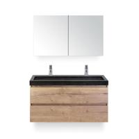 Maxx XL Badmeubelset 120 cm - Natuur Eiken - Wastafel Lucca Enkel 2 kraangaten - met Spiegelkast