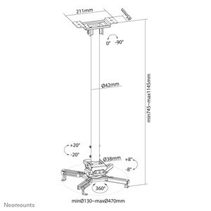 Neomounts CL25-550BL1 Beamer-plafondbeugel Plafondhouder, Kantelbaar en zwenkbaar, In hoogte verstelbaar, Roteerbaar Afstand vloer-plafond (max.): 114.5 cm