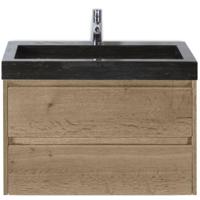 Dante Badmeubelset 80 cm - Natuur Eiken - Wastafel Hardsteen Wit Lucca