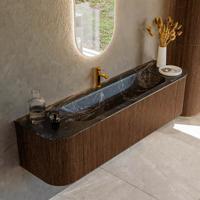Badmeubel Mondiaz Kurve-Dlux | 170 cm | Meubelkleur Walnut | Wastafelkleur Lava | Solid surface | Midden spoelbak | 1 kraangat