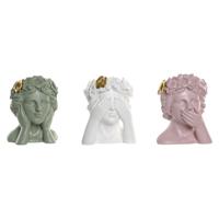 Home ESPRIT Wit Groen Roze Gouden Hars Stads 16,5 X 16,5 X 20,5 cm (3 Stuks)
