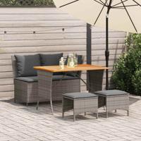 4-delige Tuinset met kussens poly rattan grijs