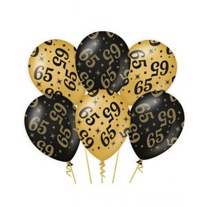 24x stuks leeftijd verjaardag feest ballonnen 65 jaar geworden zwart/goud 30 cm