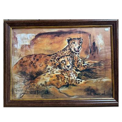 Schilderij Glas met Lijst Luipaarden liggend