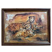 Schilderij Glas met Lijst Luipaarden liggend