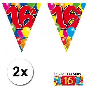 2x vlaggenlijn 16 jaar met gratis sticker