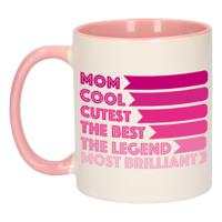 Cadeau koffie/thee mok voor mama - lijstje beste mama - roze - 300 ml - Moederdag   -