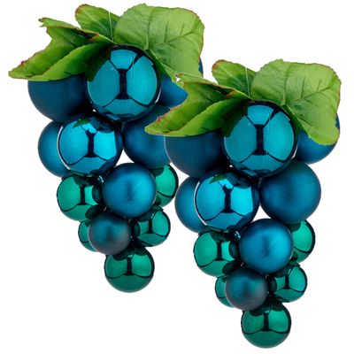 2x stuks decoratie druiventros blauw van kunststof 25 cm