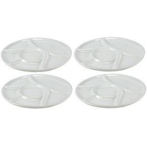 4x Witte fondue/gourmet/bbq borden 22,7 cm 6 vakken