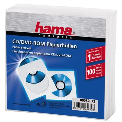 Hama cd/dvd protection sleeves papier wit 100 stuks