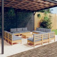 13-delige Loungeset met grijze kussens grenenhout