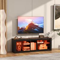 TV-Kast met Ledverlichting Televisietafel voor TV's tot 65 Inch tv-Kast met 2 Verstelbare Glazen Planken en Open Vak Lowboard TV-Rek