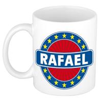 Rafael voornaam koffiemok - beker - wit/blauw - 300 ml - Cadeau - Heren - Collega - Vaderdag