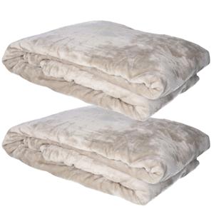 Fleece dekens/fleeceplaids - 2x - grey - 180 x 230 cm - polyester - bankdeken
