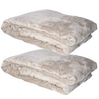 Fleece dekens/fleeceplaids - 2x - grey - 180 x 230 cm - polyester - bankdeken