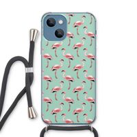 Flamingoprint groen: iPhone 13 Transparant Hoesje met koord