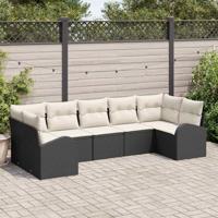 Tuinbankenset met kussen 7 pcs Zwart en Wit poly rattan