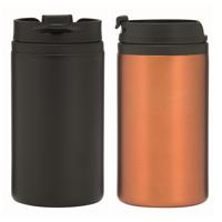 Set van 2x Thermosbekers - warmhoud bekers - zwart en oranje - 290 ml - Isolerende drinkbekers Set van 2x Thermosbekers - warmhoud bekers - zwart en oranje - 290 ml - Isolerende drinkbekers