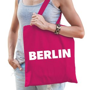 Berlijn schoudertas fuchsia roze katoen met Berlin bedrukking   -