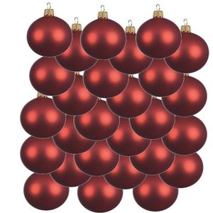 24x Kerst rode glazen kerstballen 6 cm mat