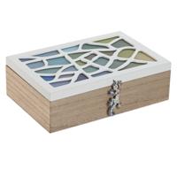 Theedoos - 6-vaks - wit - hout - 24 x 16 x 8 cm- theezakjes - hagedis