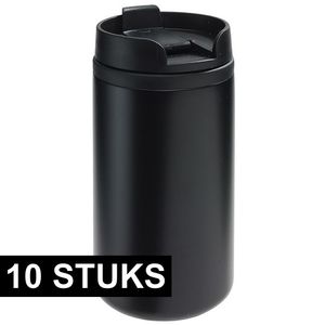 10x Thermosbekers/warmhoudbekers metallic zwart 290 ml