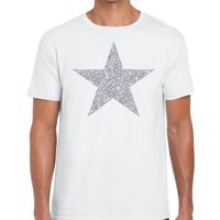 Zilveren ster glitter t-shirt wit heren