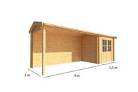 Blokhut met overkapping Fenna 650 cm bij 200 cm diep Zadeldak - Warentuin collection
