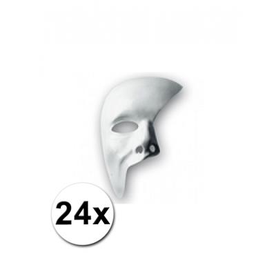 Carnaval verkleed masker phantom of the opera - 24x - wit - met elastiekje - plastic - beschilderbaa