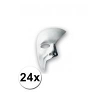 Carnaval verkleed masker phantom of the opera - 24x - wit - met elastiekje - plastic - beschilderbaa