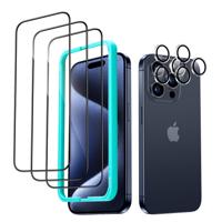 iPhone 15 Pro Tempered-Glass Screen Protector Set 3 Screen Protectors + 2 Sets of Lens Protectors