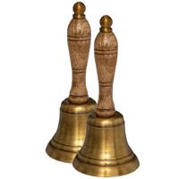 Tafelbel/handbel - 2x - 17,5 x 7,5 cm - mangohout - kerstman bel - bellen